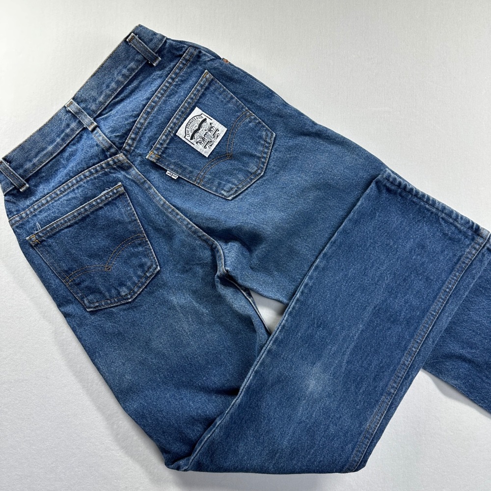 Vintage 80s Levi's White Label Jeans Sz 7 High Rise Straight Two Horses Patch